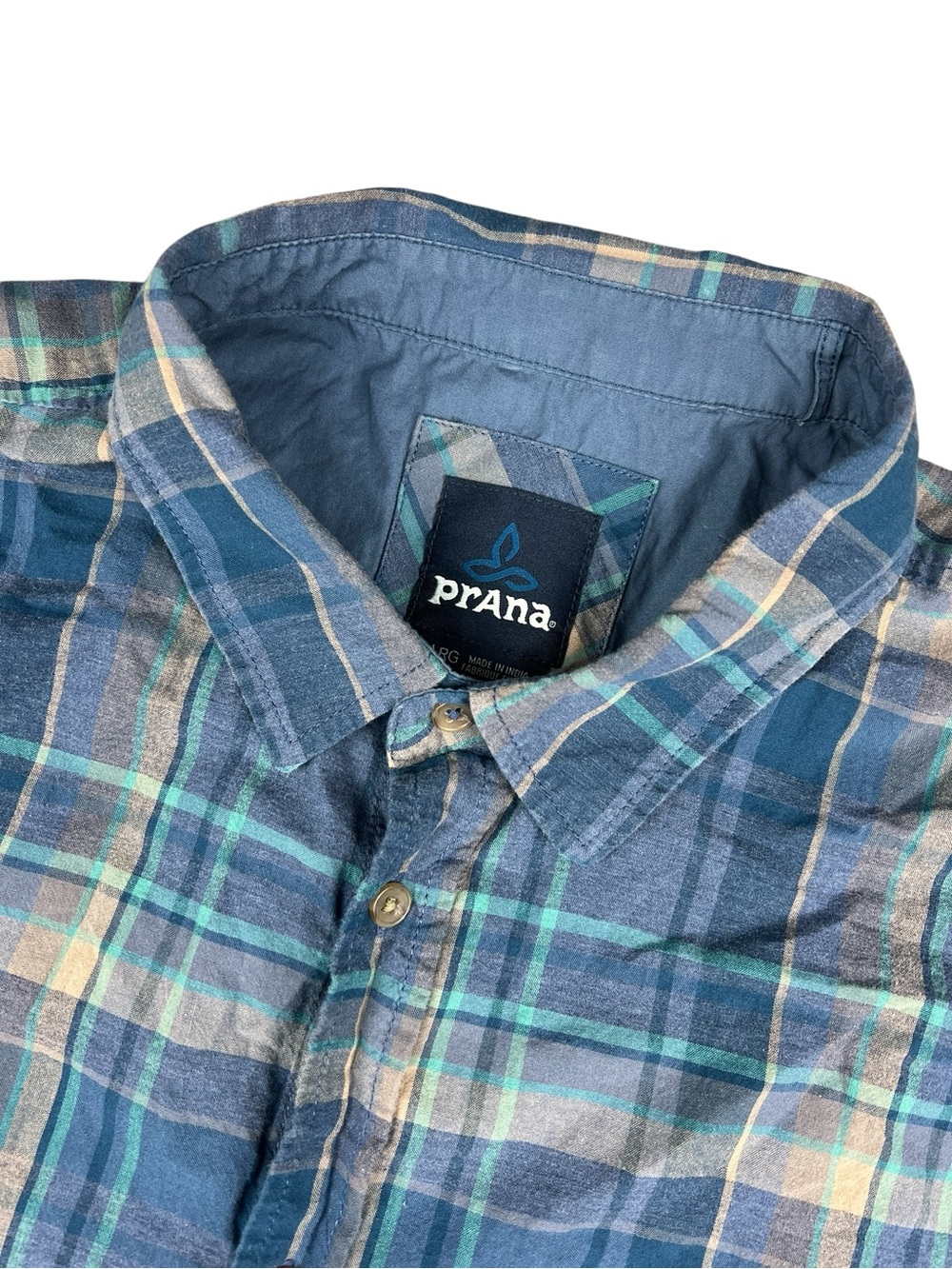 Prana Shirt Mens XL Offwidth Plaid Short Sleeve Button Up Organic Cotton Outdoor